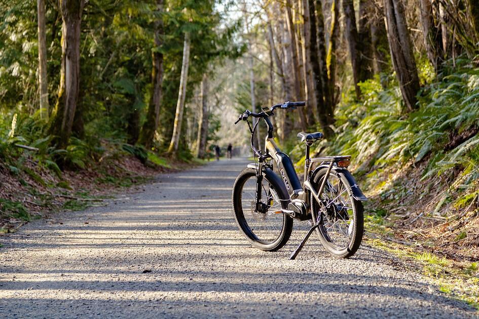 elektrische fiets op bospad