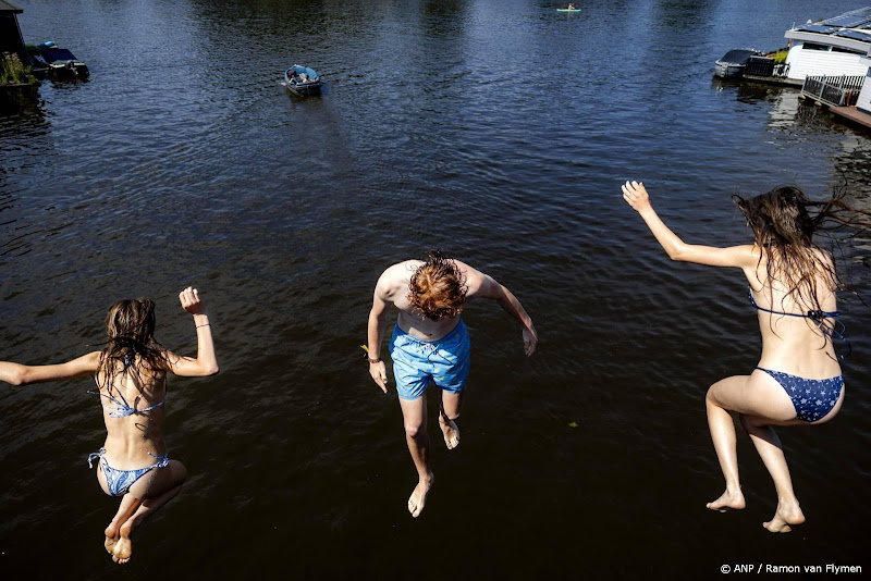 jeugd springt in recreatieplas